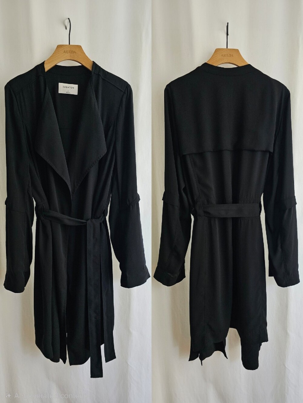 Aritzia Babaton Black Flowy Trench Coat with Belt - Picture 10 of 16